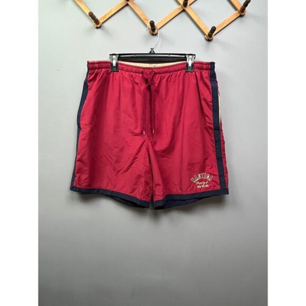 Nautica swimtrunk Mens XL Nylon Red/Navy embroidered pockets Beach Pool